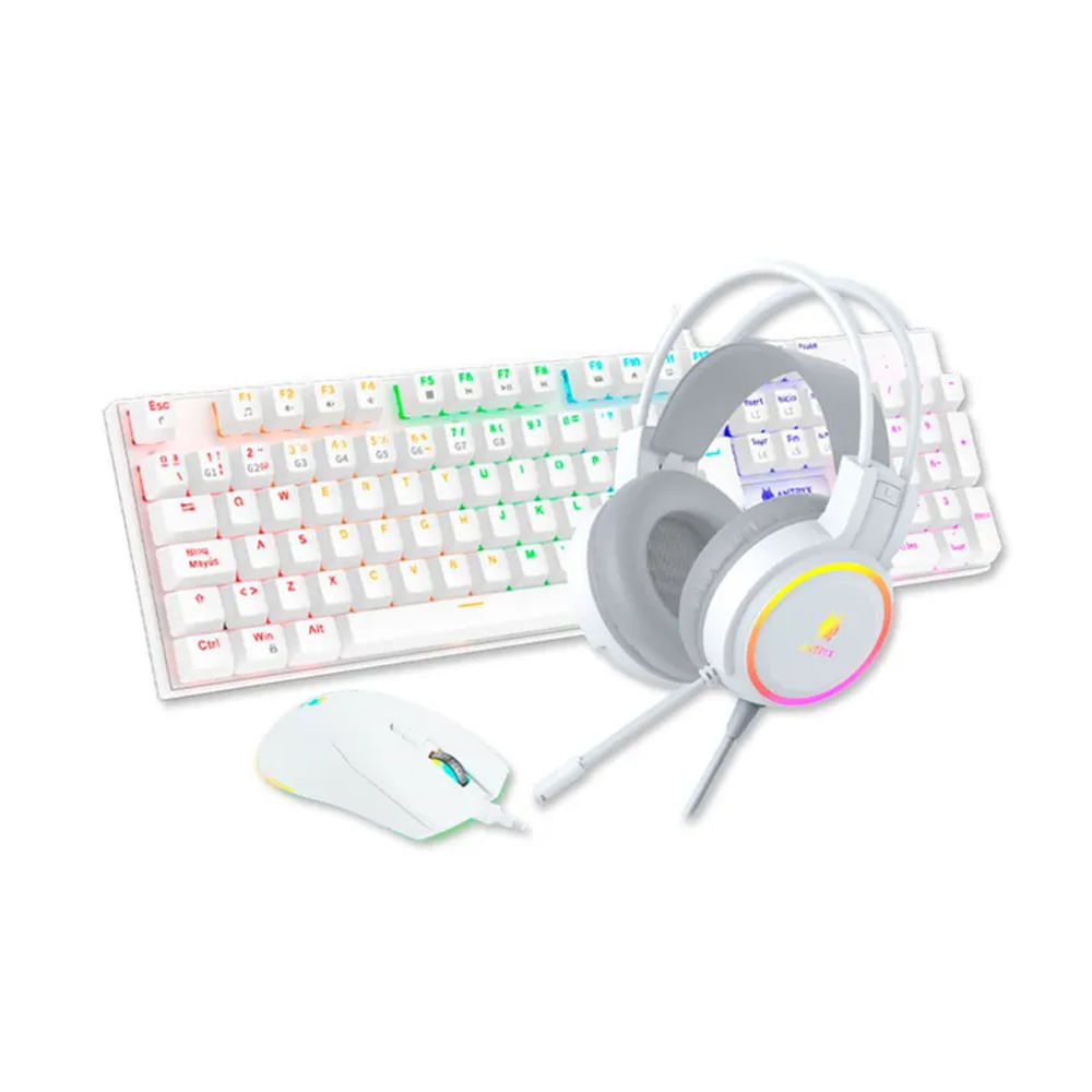 Teclado, Mouse y Auriculares Gaming Antryx GC-3100 X3 Mecánico RGB Blanco - Combo Perfecto para Jug