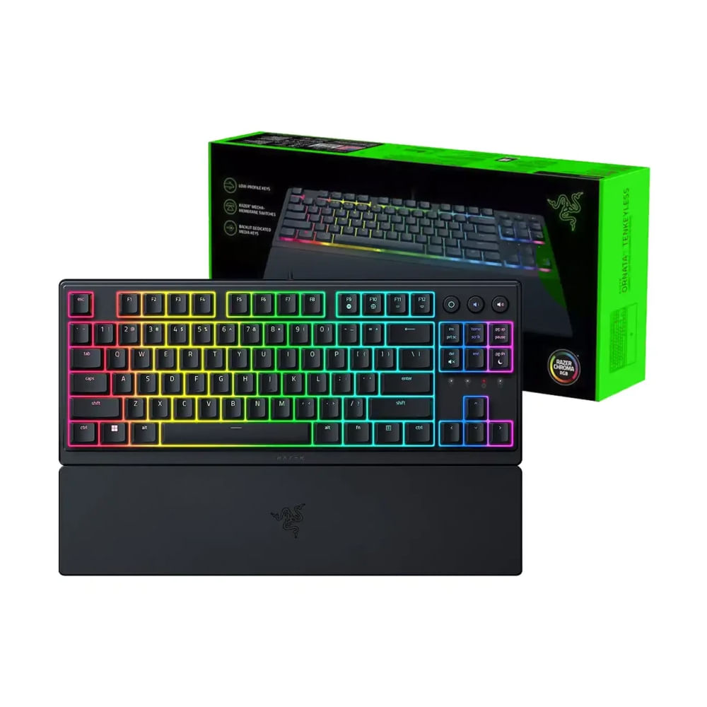 Teclado Razer Ornata V3 Low Profile con Chroma RGB, 10 zonas, color negro y tecnología mecha-membra