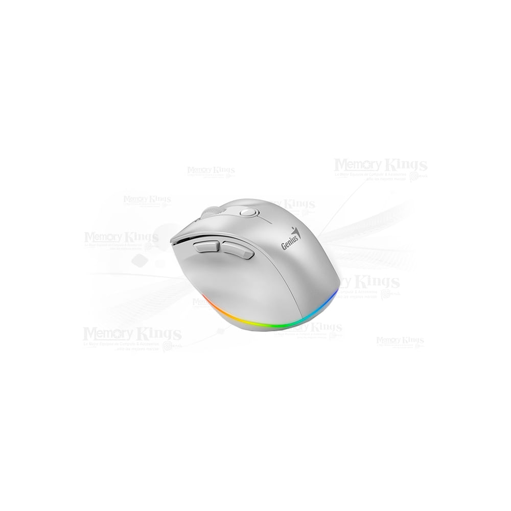 Mouse Genius Ergo 9000s Pro: inalámbrico recargable, 6 botones, silencioso, RGB, color blanco perla