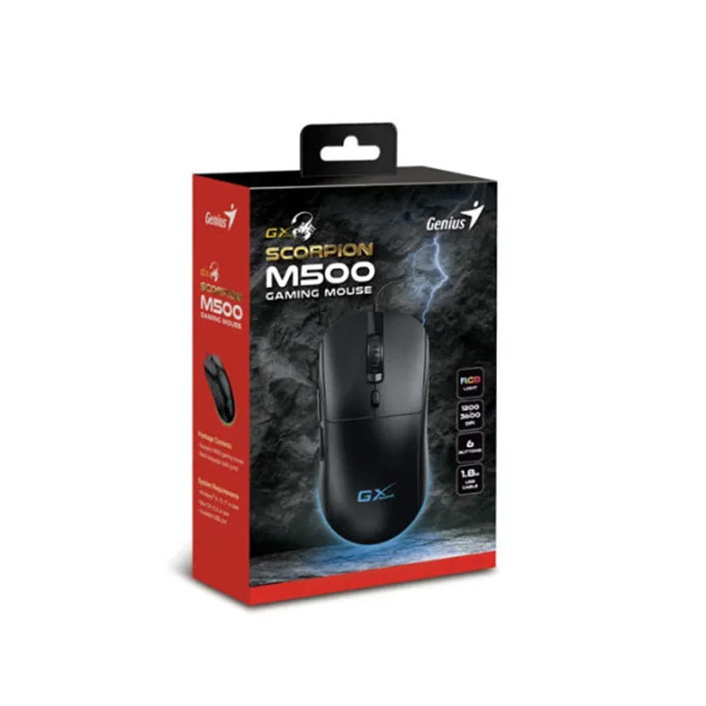 Mouse Genius GX Scorpion M500 RGB Black 3600 DPI, 6 Botones, Conectividad USB, Ergonomía Ideal