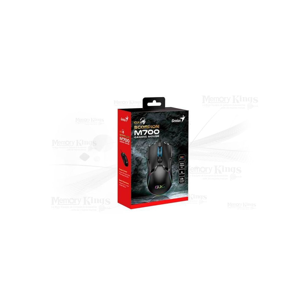 Mouse Genius GX Scorpion M700 RGB Black, 7200 DPI, 6 botones programables, memoria integrada