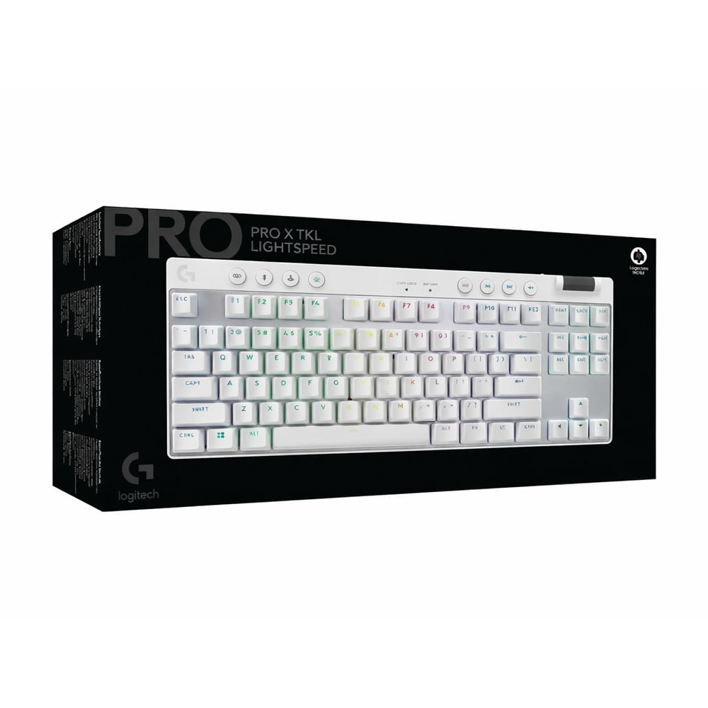 Teclado mecánico Logitech Pro X TKL Lightspeed USB blanco, compacto y rápido para gaming