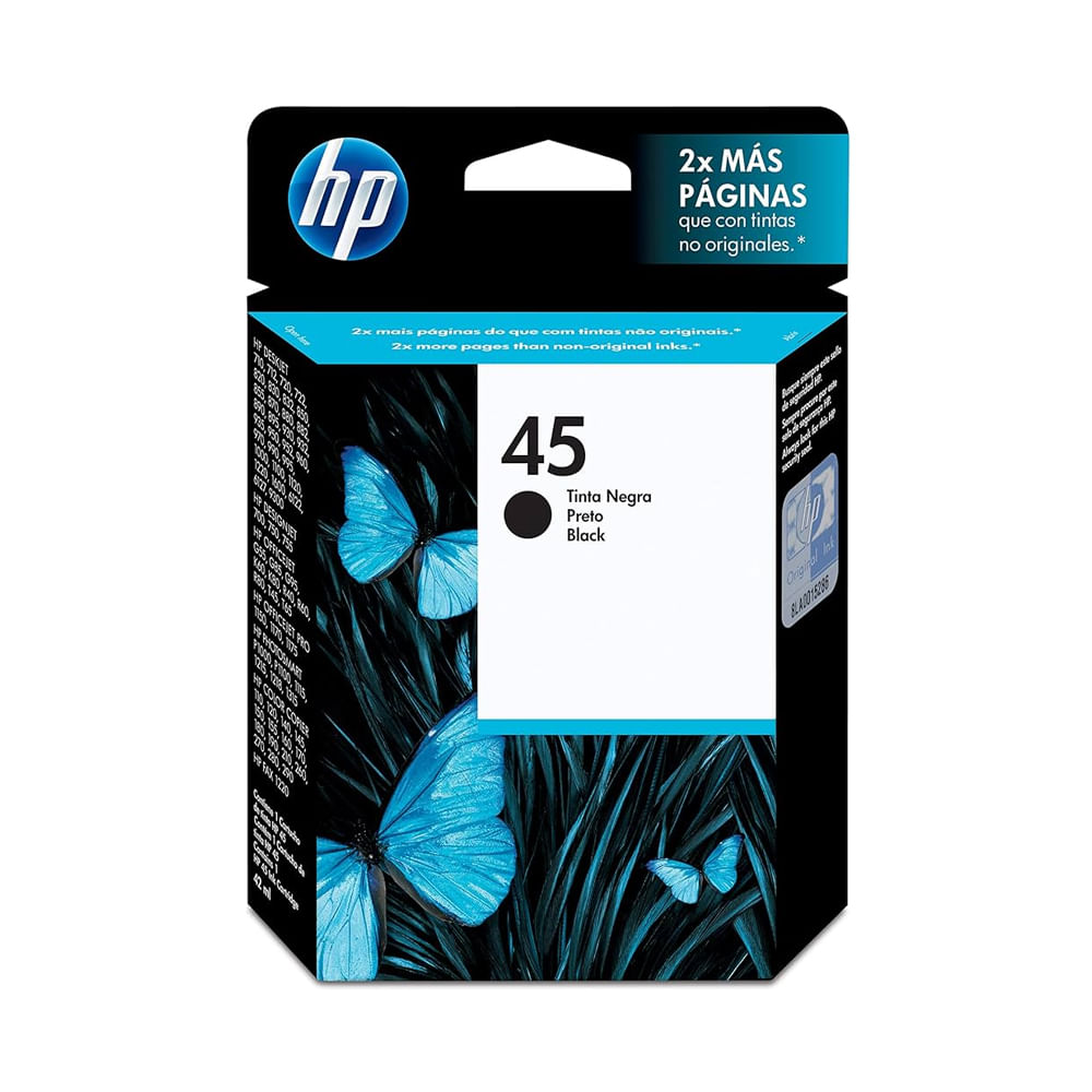 Cartucho de tinta negro HP 45 - 42 ml, original y compatible con impresoras HP, alta calidad de imp