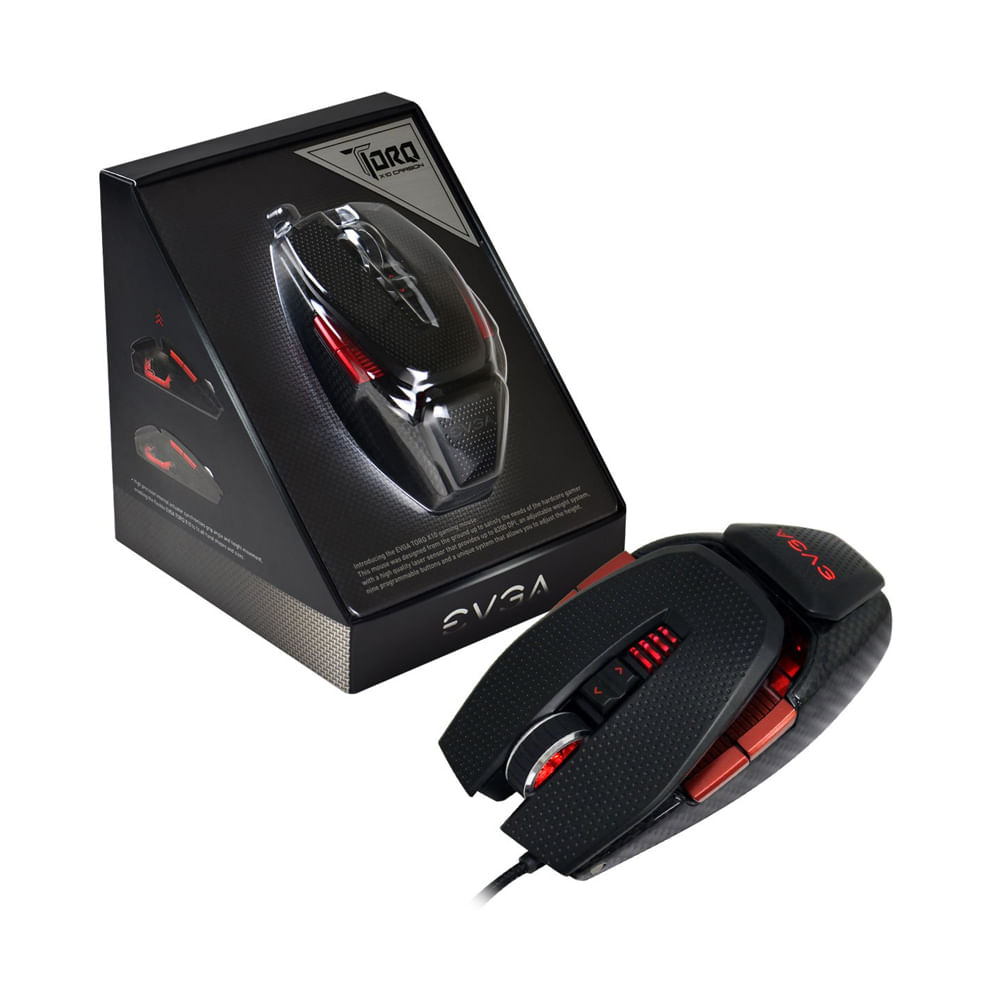 Mouse Gaming EVGA Torq X10 Carbon ambidiestro, diseño ergonómico y alto rendimiento para gamers