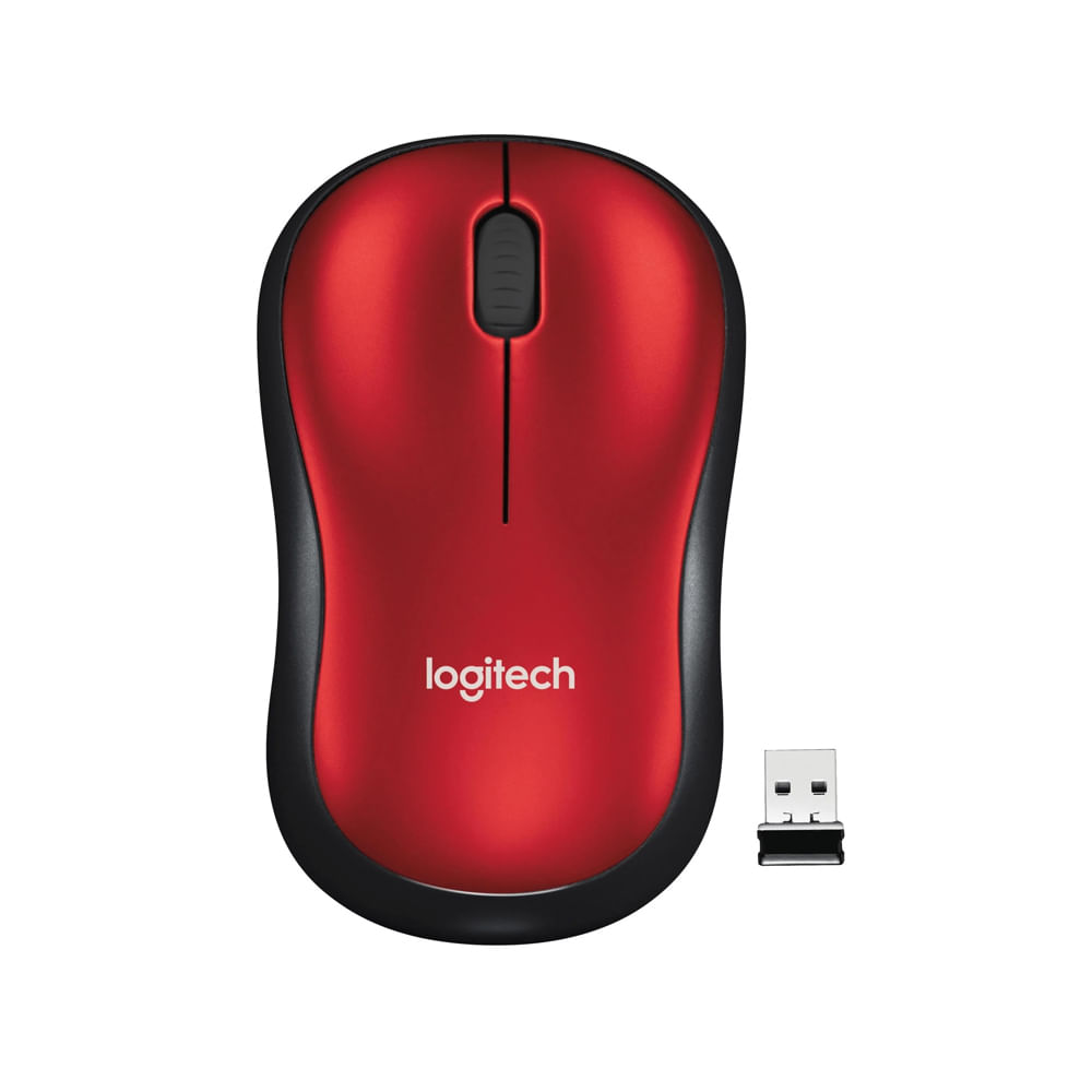 Mouse inalámbrico Logitech M185 en color rojo, diseño ergonómico y conexión confiable