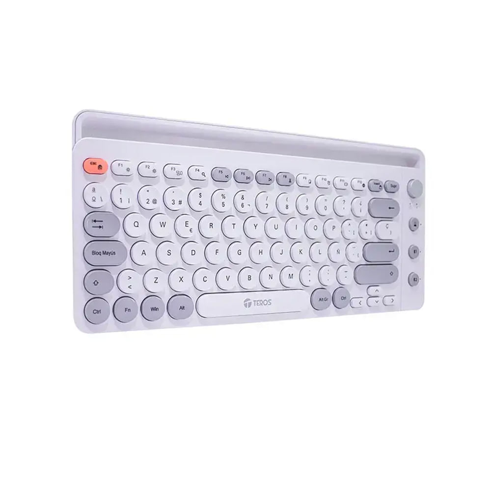 Teclado inalámbrico Teros Te-4070S, 2.4GHz y Bluetooth 3.0/5.2, compacto de 80 teclas, color blanco