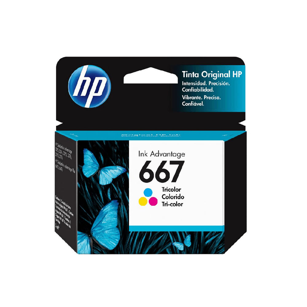 Cartucho de tinta HP 667 tricolor original para impresiones nítidas - 100 páginas de rendimiento