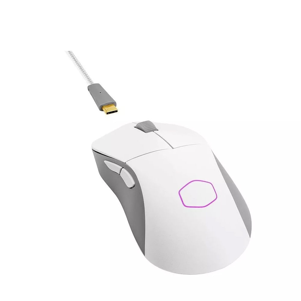 Mouse Cooler Master MM731 híbrido, color blanco mate, diseño ergonómico y conexión rápida.