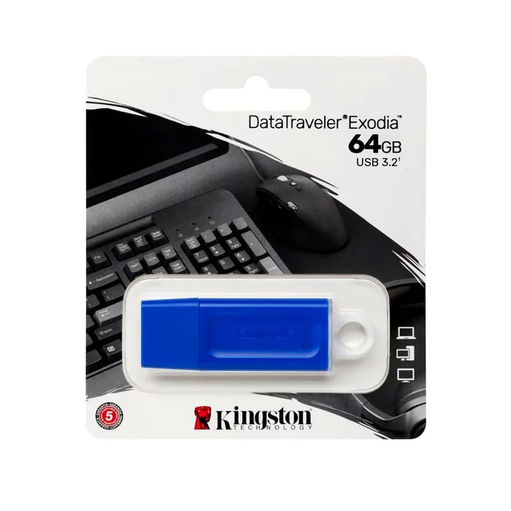 Memoria USB 64GB Kingston Exodia - Rápida, portátil y diseño elegante en azul