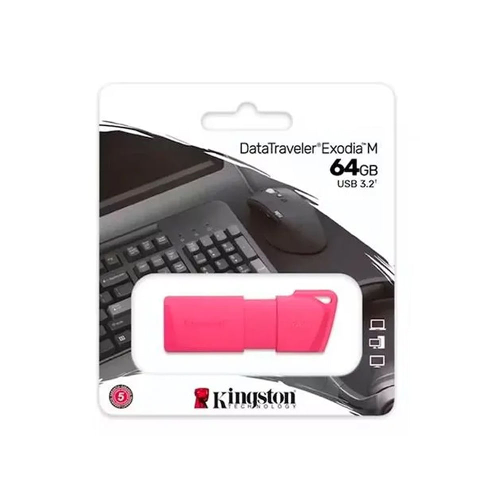 Memoria USB 3.2 Gen 1 64GB Datatraveler Exodia M en color rosa neón, alta velocidad y gran capacida