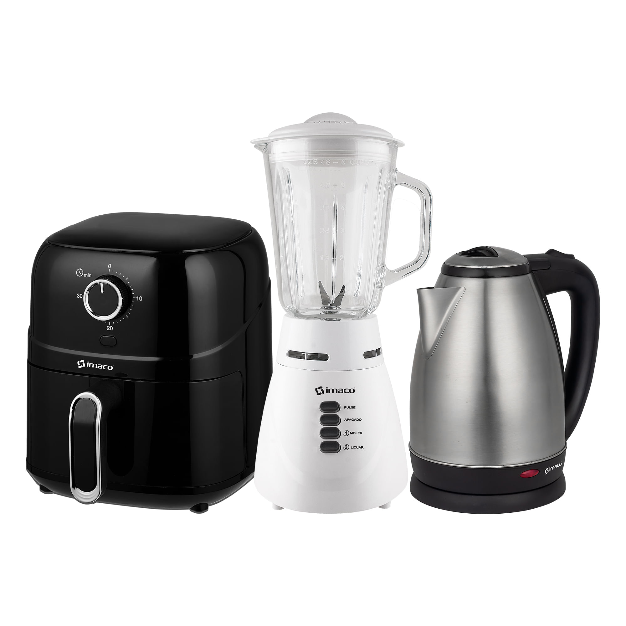 Tricombo IMACO Licuadora BL4125VN + Freidora de Aire AF2380N+ Hervidor KE1801