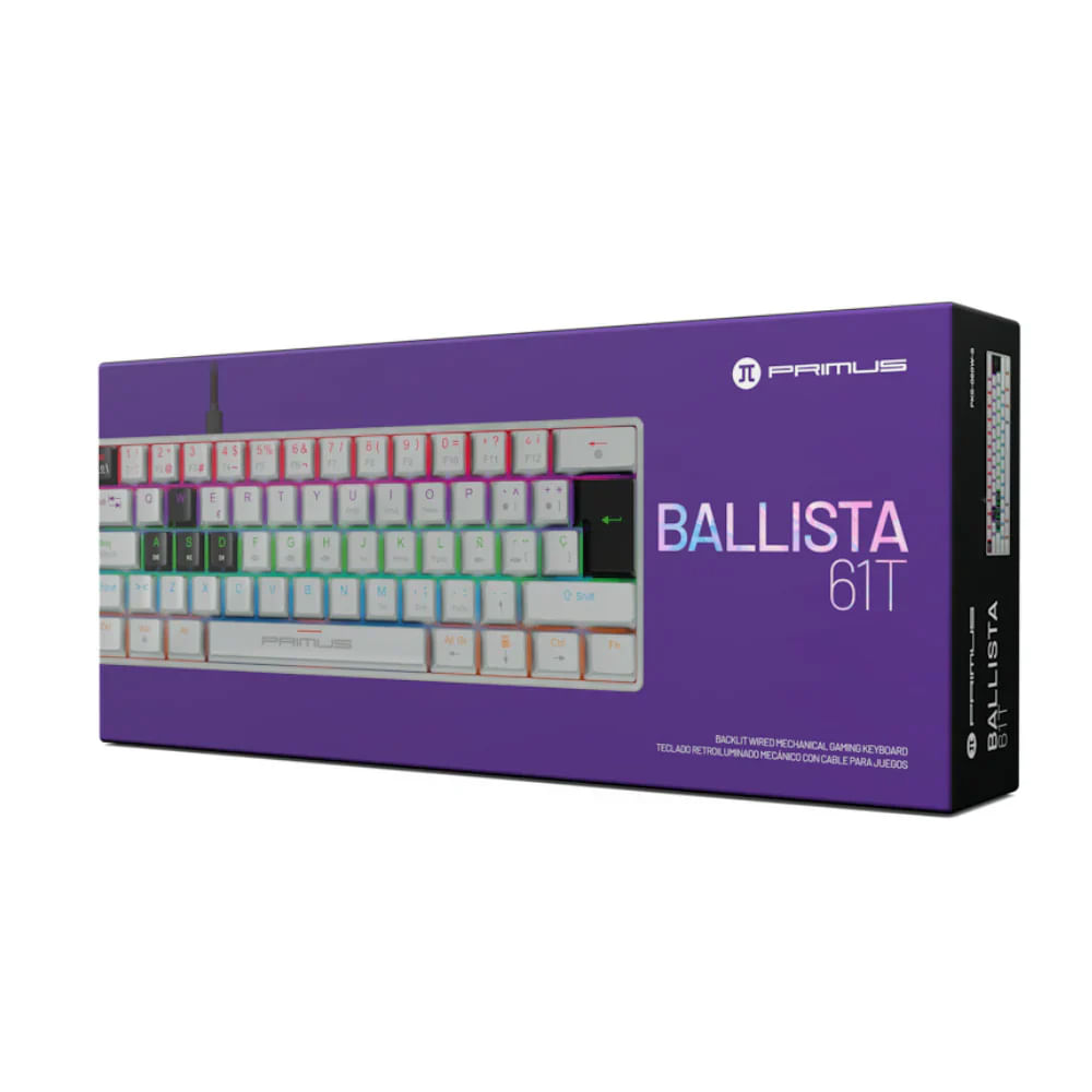 Teclado Primus Gaming USB 2.0 Ergonómico Español, Conectividad por Cable, Negro/Blanco