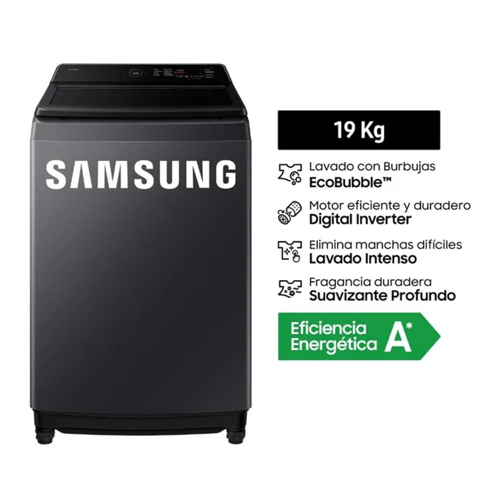 Lavadora Samsung Ecobubble 19KG WA40F19E7CPE Grey