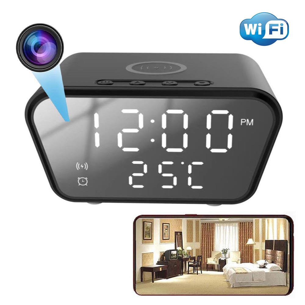 Cámara Espía Reloj Despertador WiFi Con Carga Inalámbrica Transmisión en Tiempo Real y App Móvil