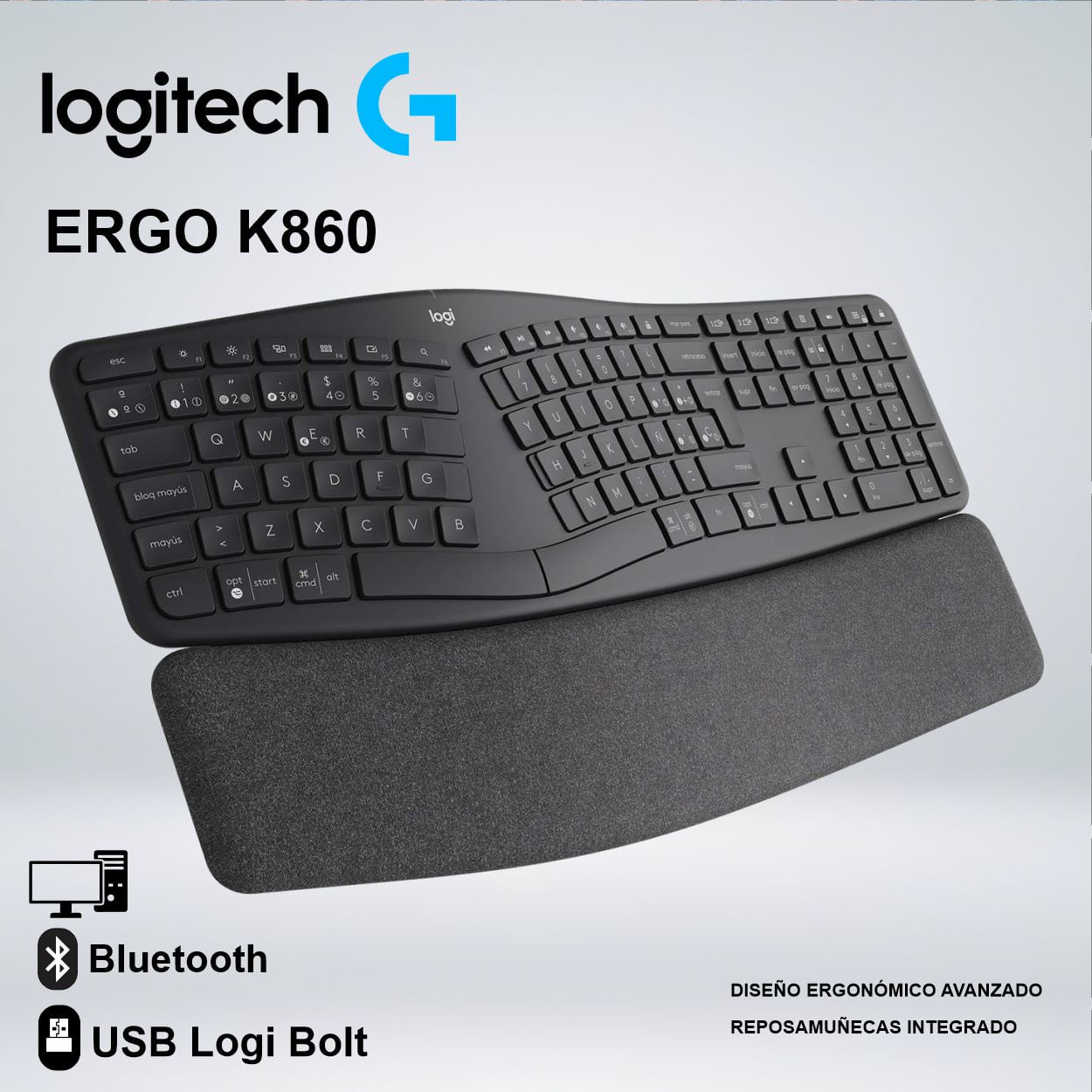 TECLADO LOGITECH ERGO K860 WIRELESS USB BLUETOOTH NEGRO