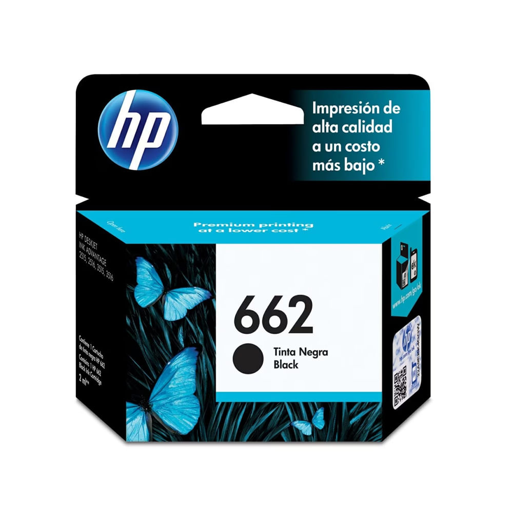 Cartucho de tinta HP 662 negro original para impresoras, calidad de impresión superior y fiabilidad