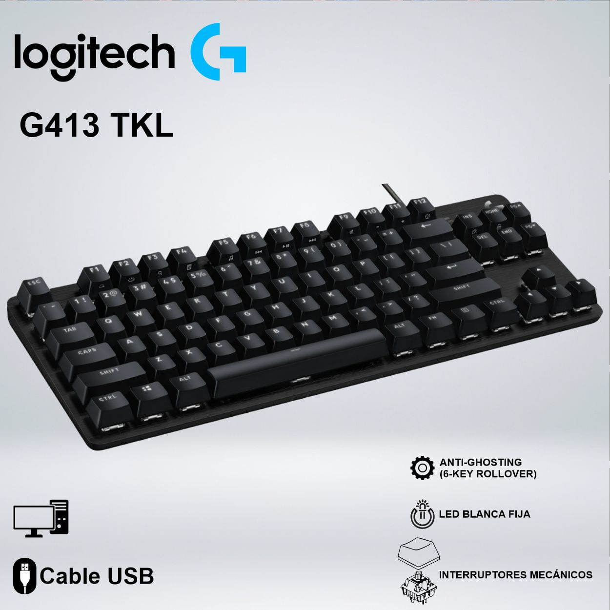 TECLADO GAMER LOGITECH G413 TKL SE ANTIGOSTHING RGB BLANCA