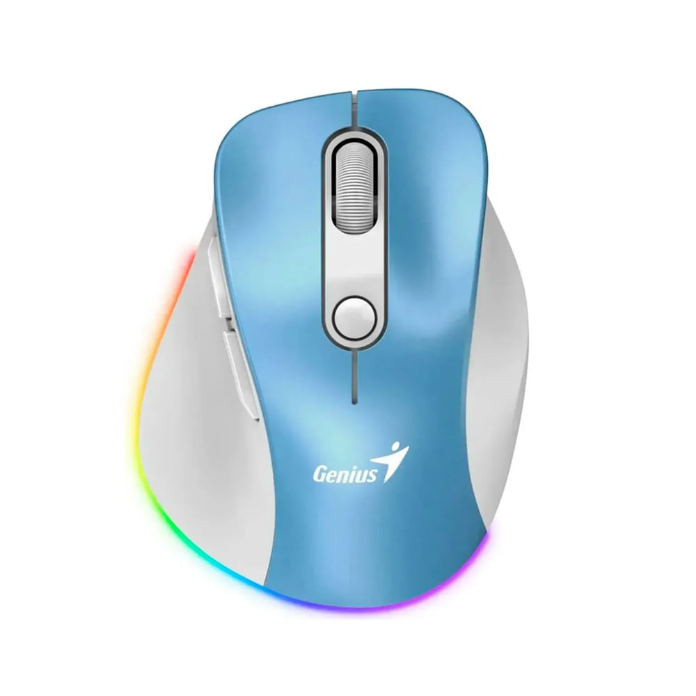 Mouse Genius Ergo-9000S Pro RGB recargable, inalámbrico y Bluetooth - Comodidad y estilo en azul