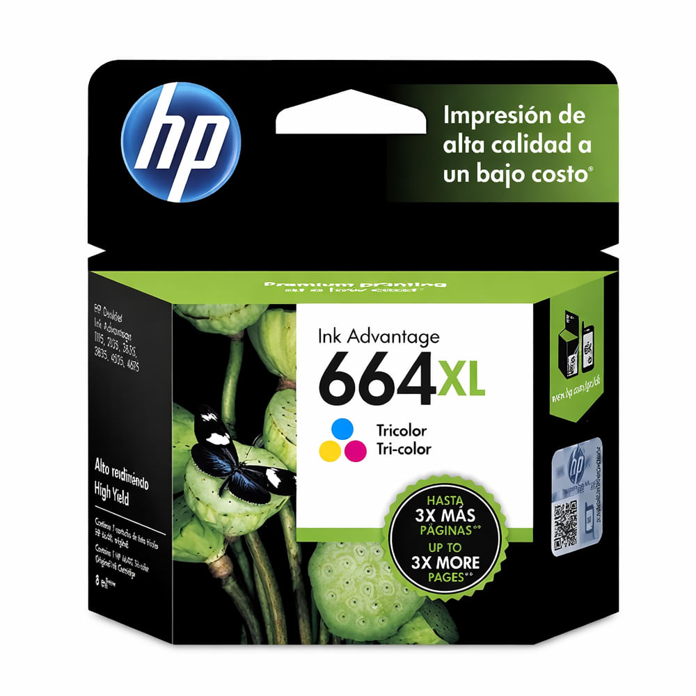 Cartucho de tinta HP 664XL tricolor original de alta capacidad 330 páginas para impresoras HP