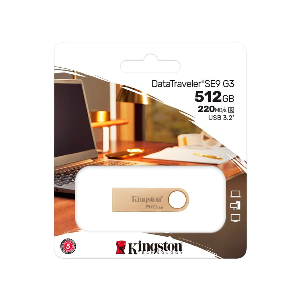 Memoria USB Kingston DataTraveler SE9 G3 de 512GB, rápida y compacta con USB 3.2 Gen 1 Tipo-A
