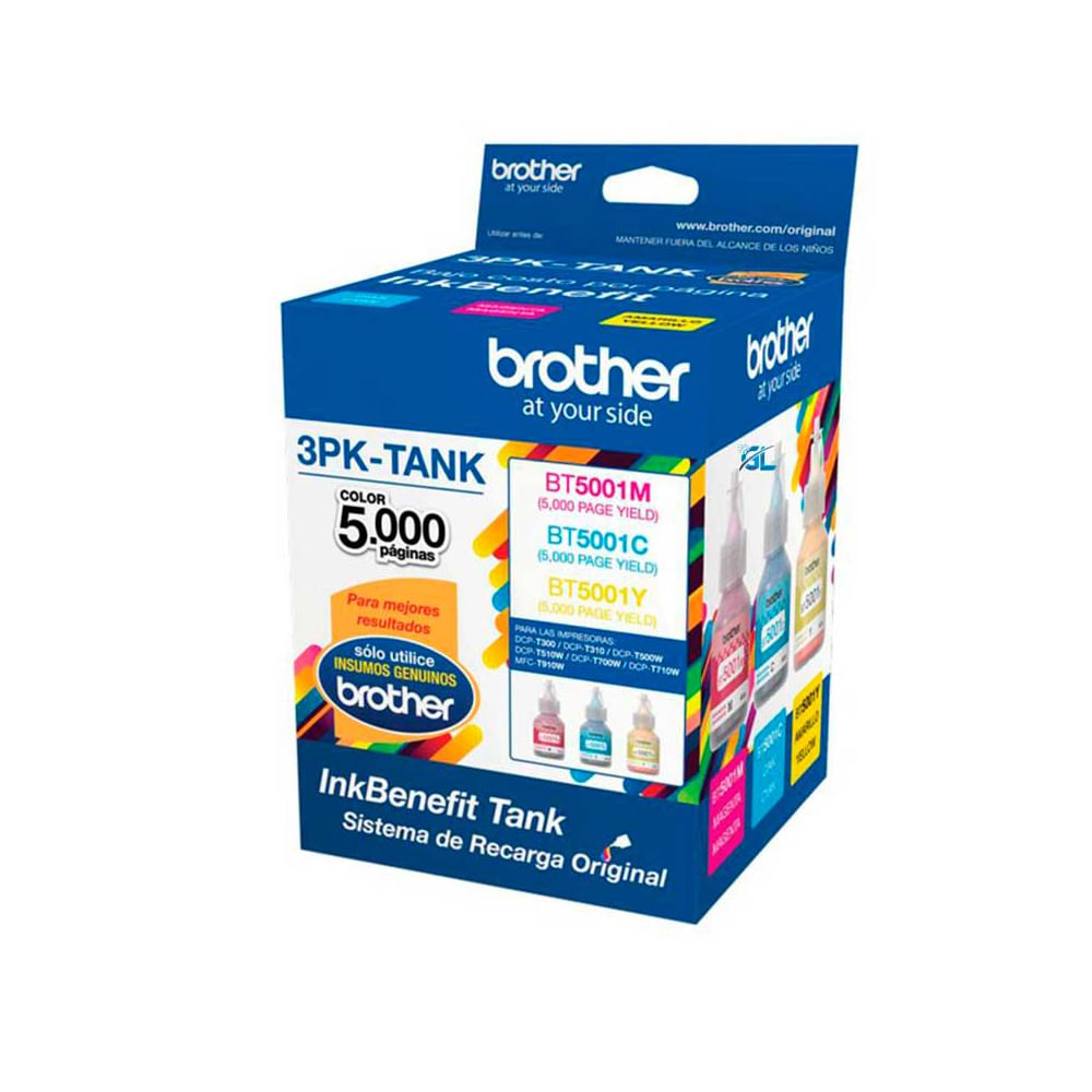 Tinta Brother BT5001 3PK para Impresoras, 5,000 páginas, Alta Capacidad, Perfecta para Oficina