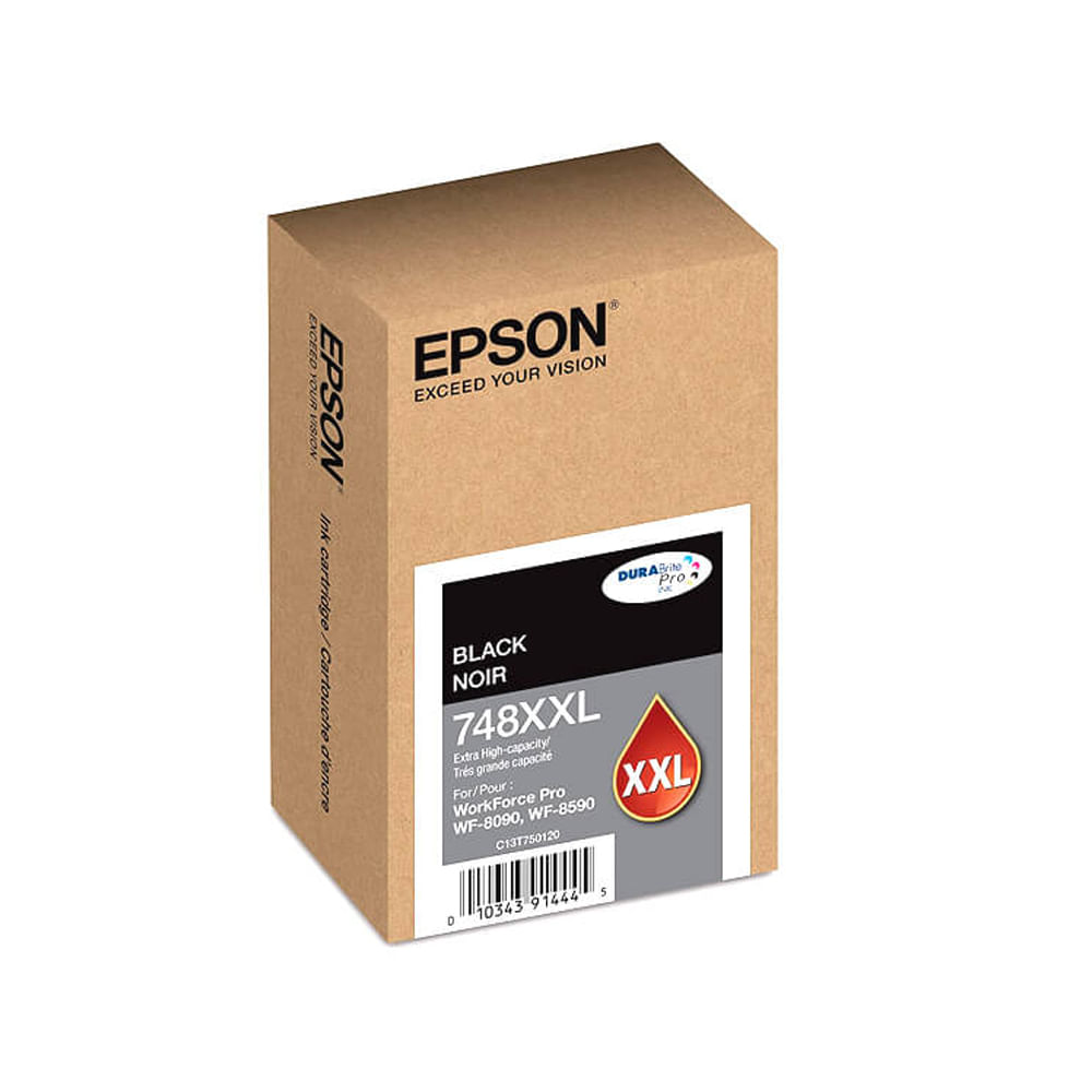 Cartucho de tinta Epson 748 negro, hasta 10,000 páginas, ideal para impresoras Epson