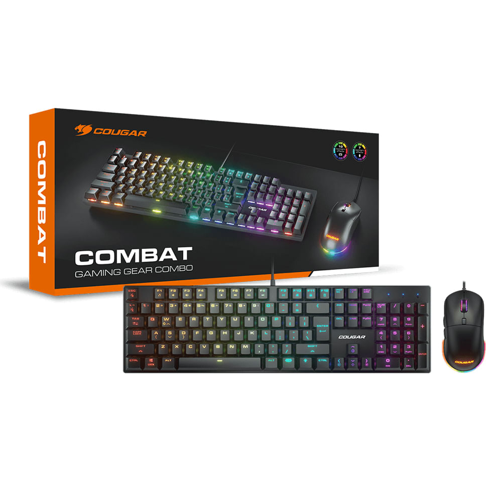 Teclado y mouse gaming Cougar Combat SW mecánico RGB, diseño ergonómico y retroiluminación dinámica