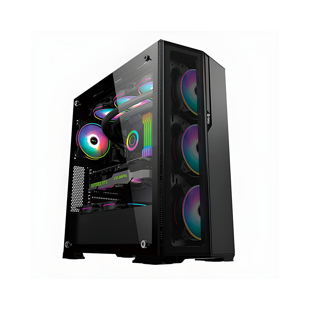 Cabina gamer Teros TE1175N mid tower negra con conexión USB 3.0 y 2.0 soporte de audio.