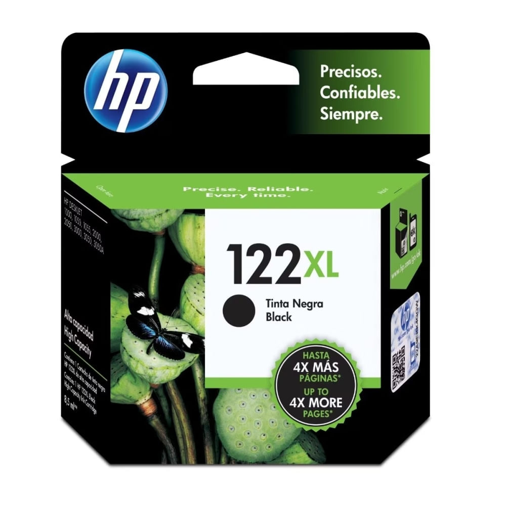 Cartucho de tinta HP 122XL negro 8 ml, alto rendimiento y calidad original para impresoras HP