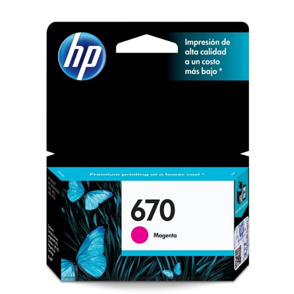 Cartucho de tinta HP 670 Magenta Ink Advantage para impresoras, calidad y rendimiento superior