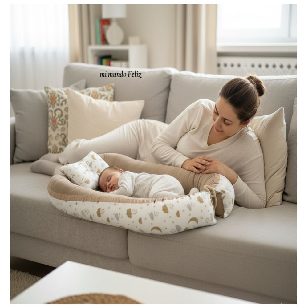 cUNA COLECHO NIDO COJIN CON ALMOHADITA BEIGE