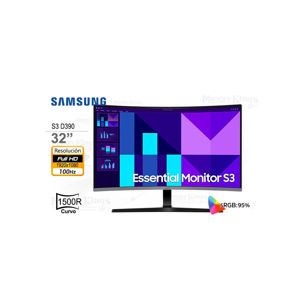 Monitor curvo Samsung 32 Essential S3 FHD Experiencia inmersiva y diseño elegante