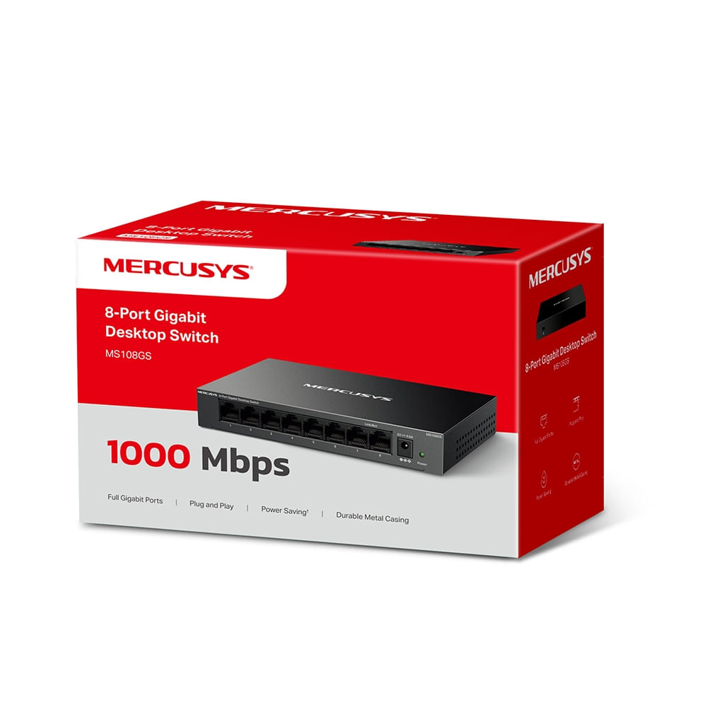 Switch TP-Link Mercusys MS108GS de 8 Puertos Gigabit - Conectividad Rápida y Fiable