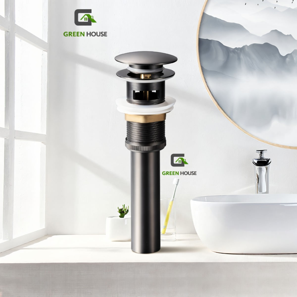 DESAGUE DE OVALIN NEGRO AUTOMATICO PUSH BUTTON SIN REBOSE