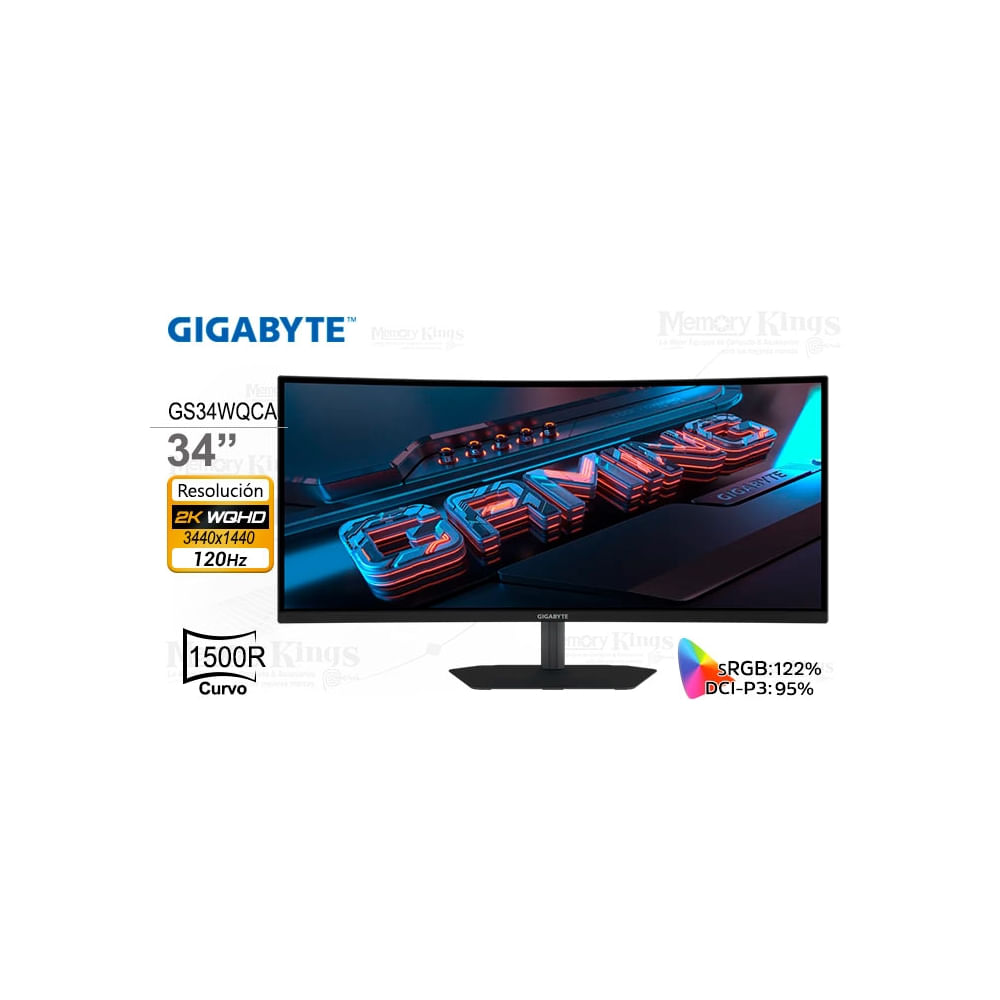 Monitor curvo Gigabyte GS34WQCA 34"" 2K WQHD 120Hz 1ms para gaming - Alta velocidad y gran inmersión