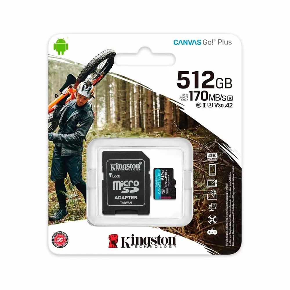 Tarjeta de memoria Kingston Canvas Go! Plus 512GB microSDXC con adaptador SD para alta velocidad