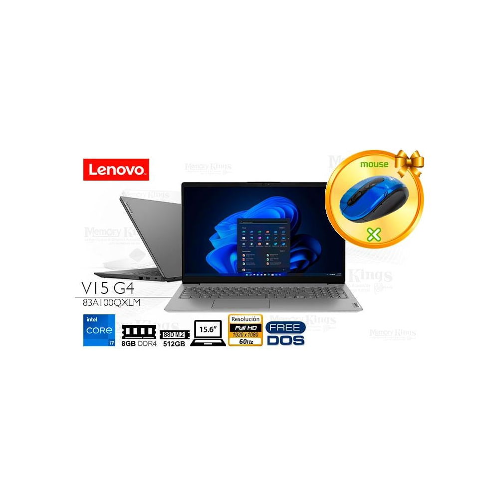 Lenovo V15 G4 IRU - Portátil 15.6"" Full HD, Intel i7 13a Gen, 8GB RAM, 512GB SSD, Gris Hierro