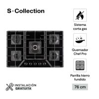 Cocina Encimera 76cm S-Collection SOLCO060 Vidrio Templado a Gas