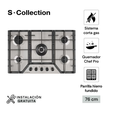 Cocina Encimera 76cm S-Collection SOLCO064 Acero Inoxidable a Gas