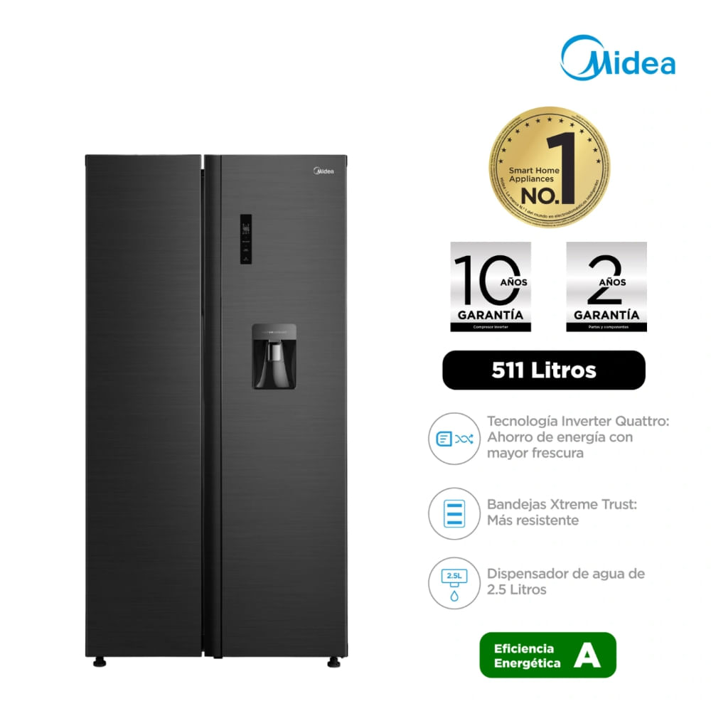 Refrigeradora Side  by Side MDRS710FGR28PEWD Inverter 511Lts Inox Black con dispensador de agua