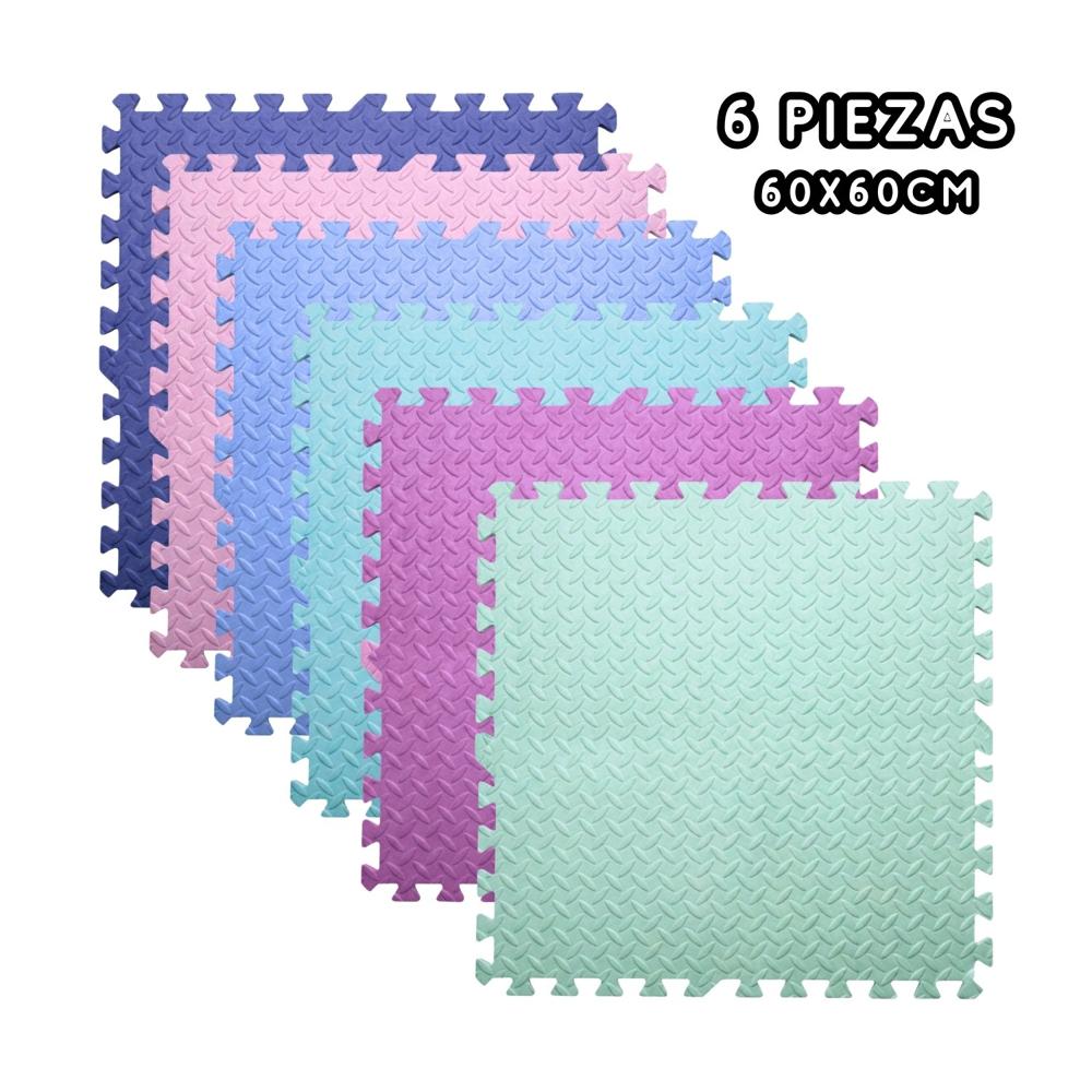 Piso EVA Puzzle 60x60 1.3cm Pack 6 Colores Pastel Suave