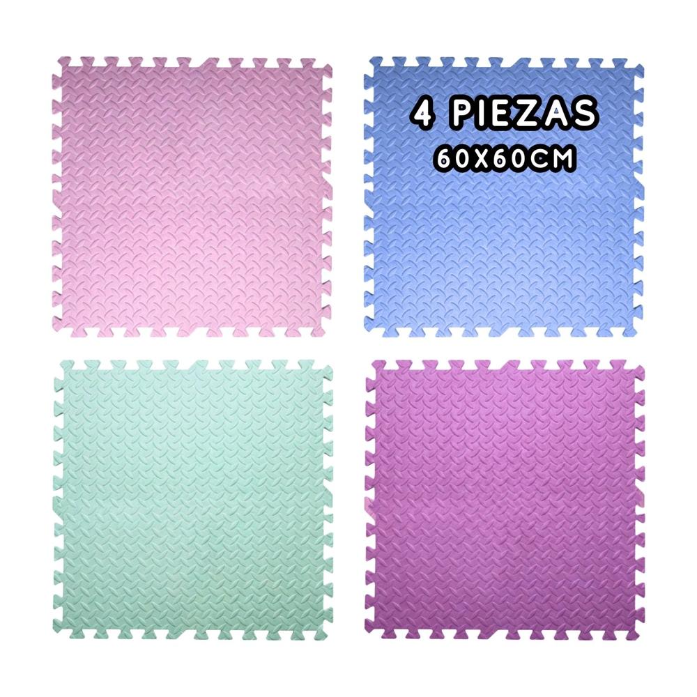 Piso EVA Puzzle 60x60 1.3cm Pack 4 Colores Pastel Suave