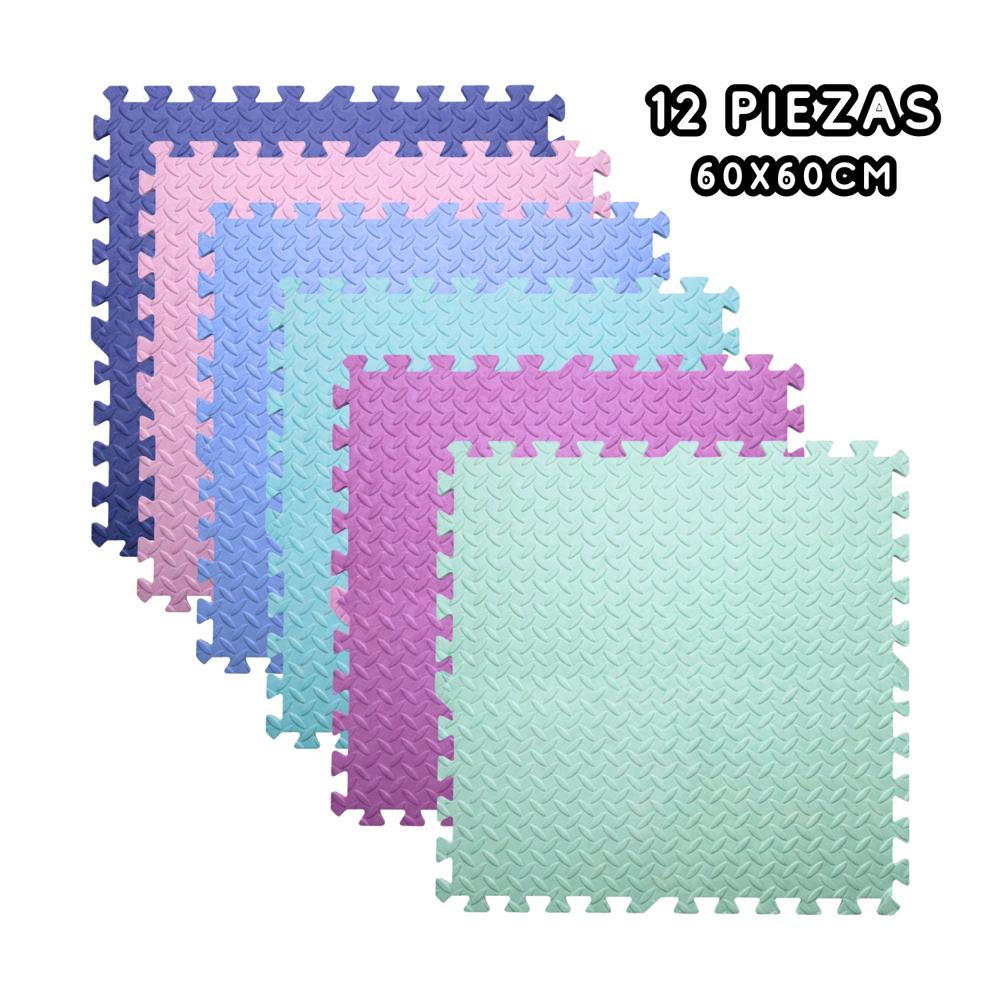 Piso EVA Puzzle 60x60 1.3cm Pack 12 Colores Pastel Suave