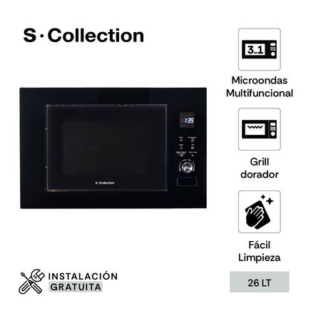 Horno Microondas Empotrable 26L S-Collection 3 en 1 Grill Black