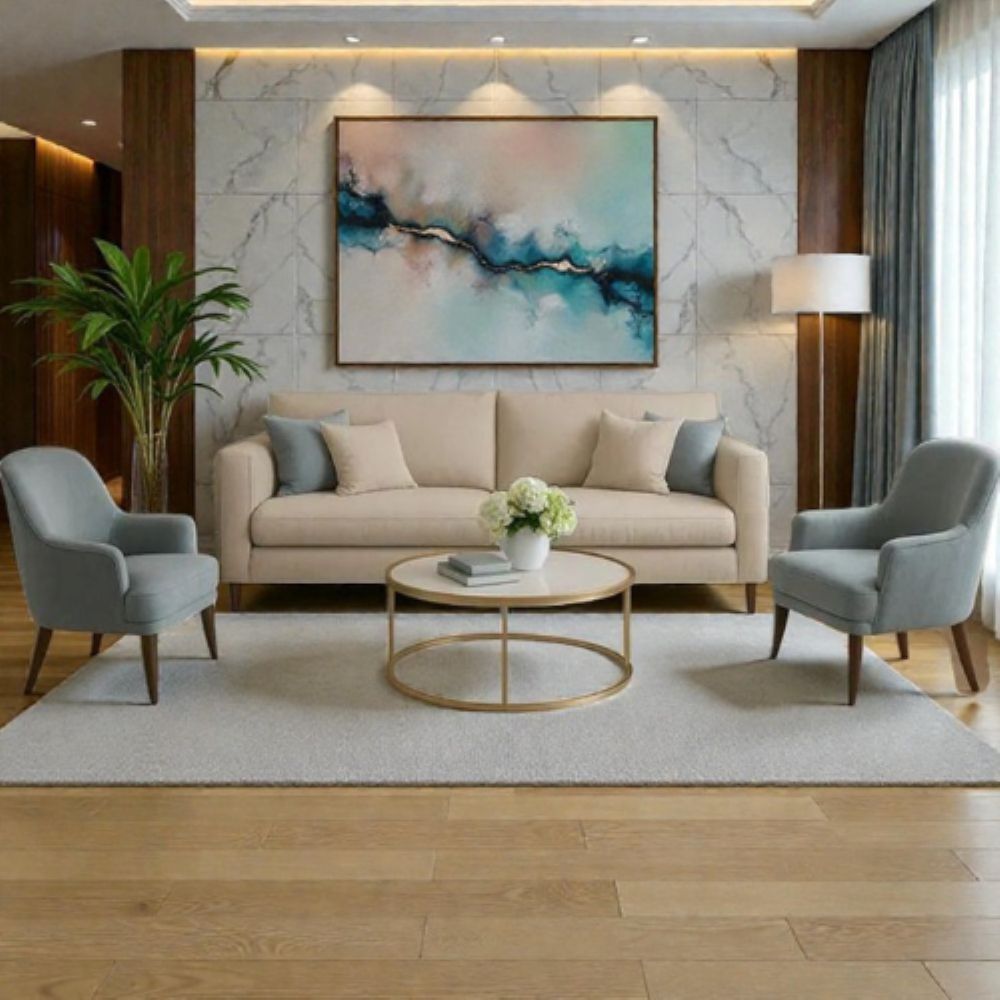 Juego de Sala Sami Beige Vintage Patas de Madera