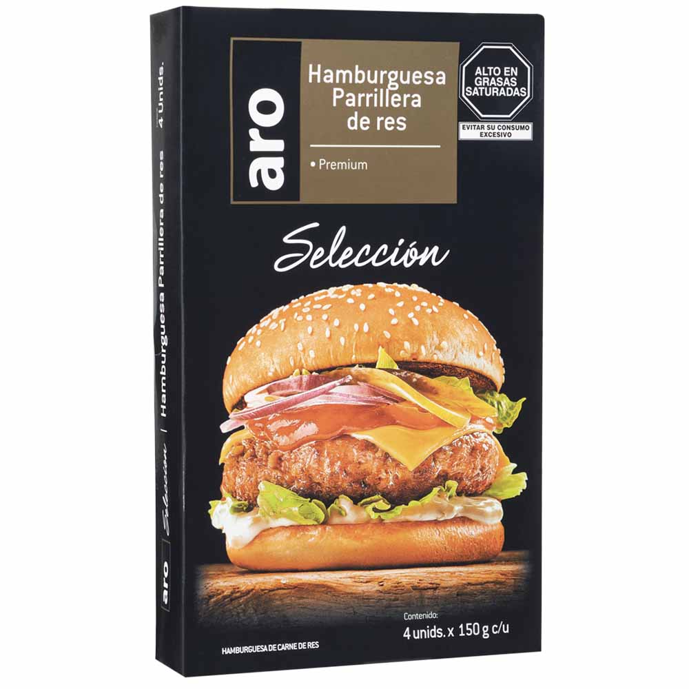 Hamburguesa Parrillera de Res ARO Selección Premium Bolsa 4un