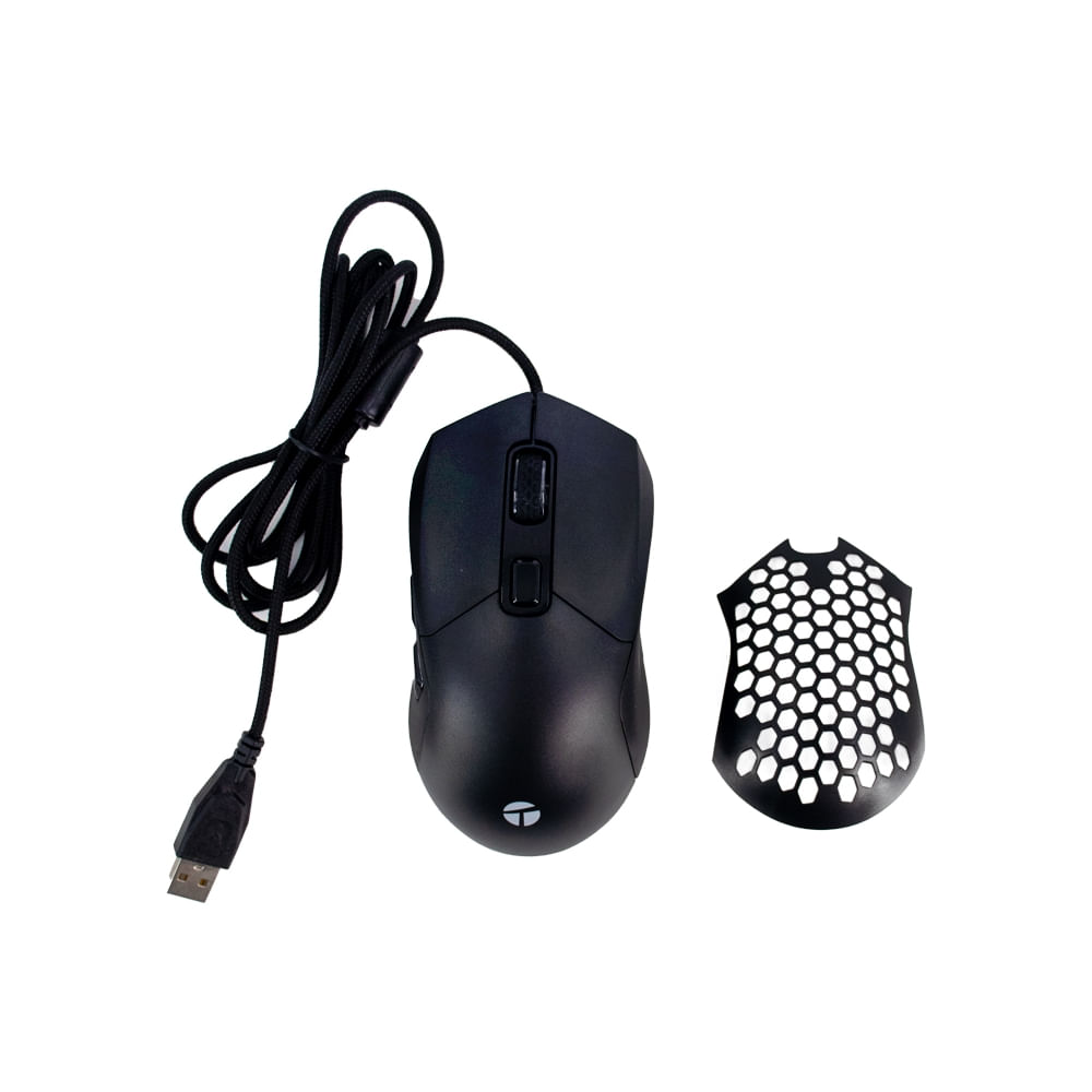 Mouse gamer TEROS con DPI 7200, RGB, 7 botones ópticos y diseño negro ergonómico