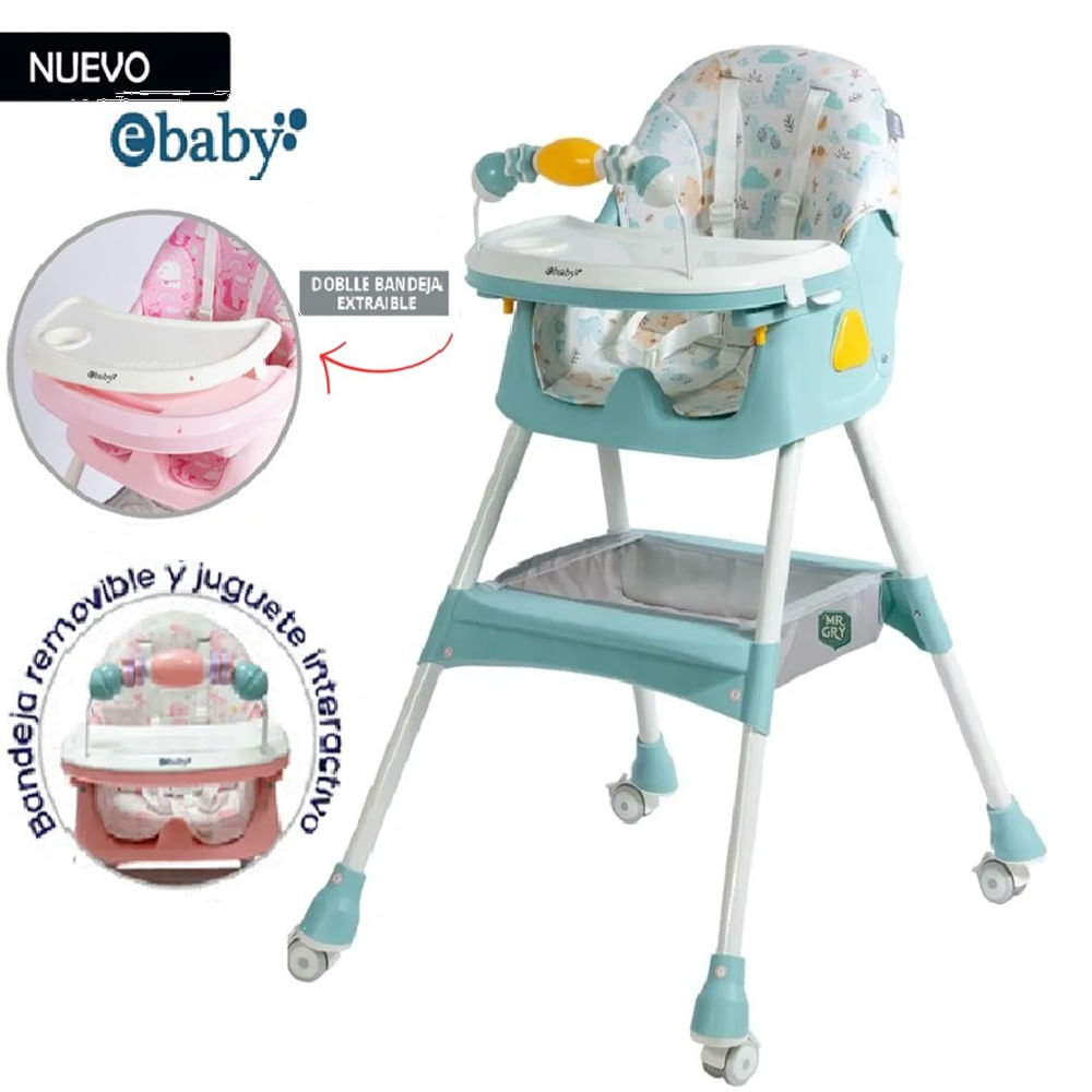 Silla de Comer Plegable Con Ruedas Doble bandeja LULU 631-1- VERDE