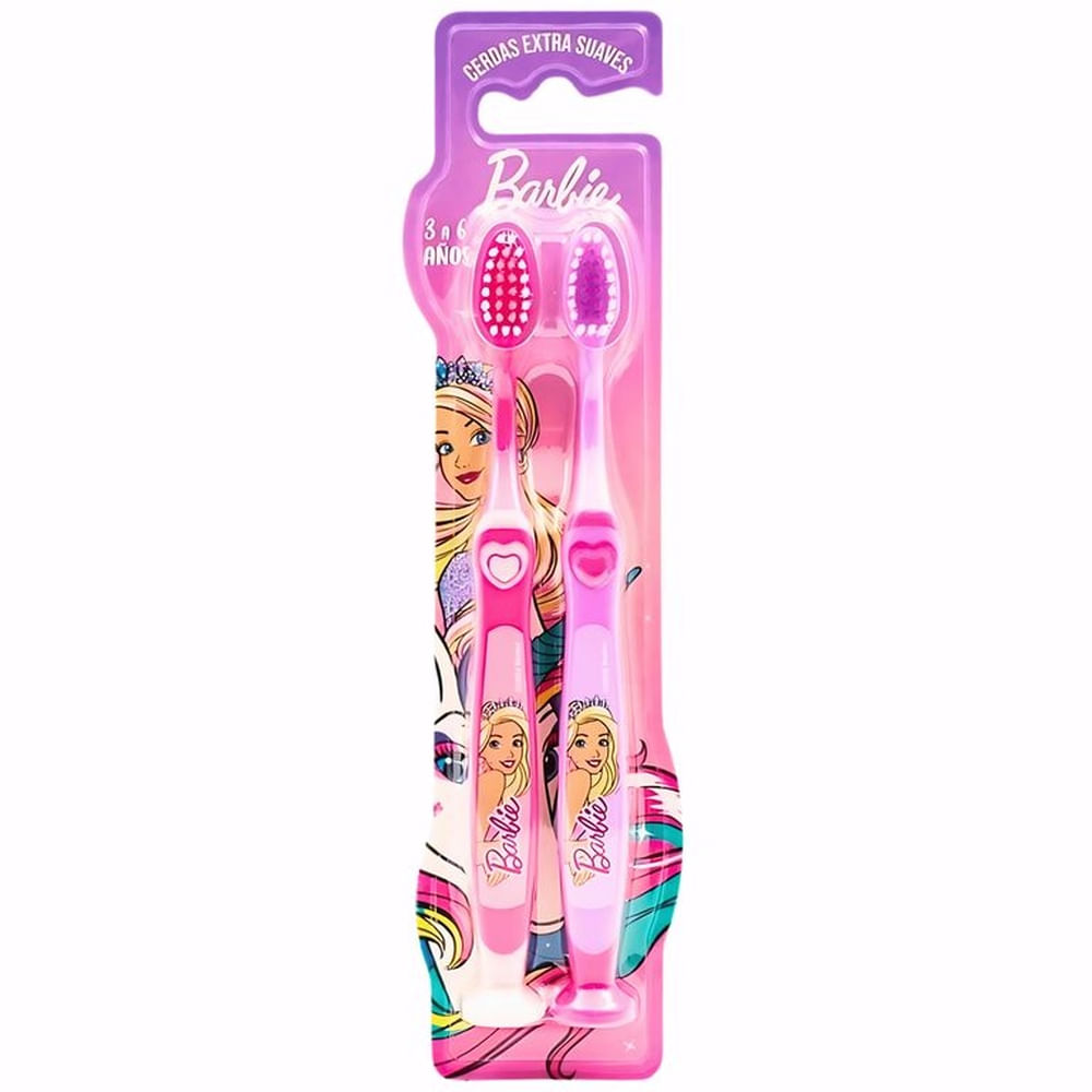 Pack 2 Cepillos de Dientes BARBIE 3 a 6 años Base Adherente