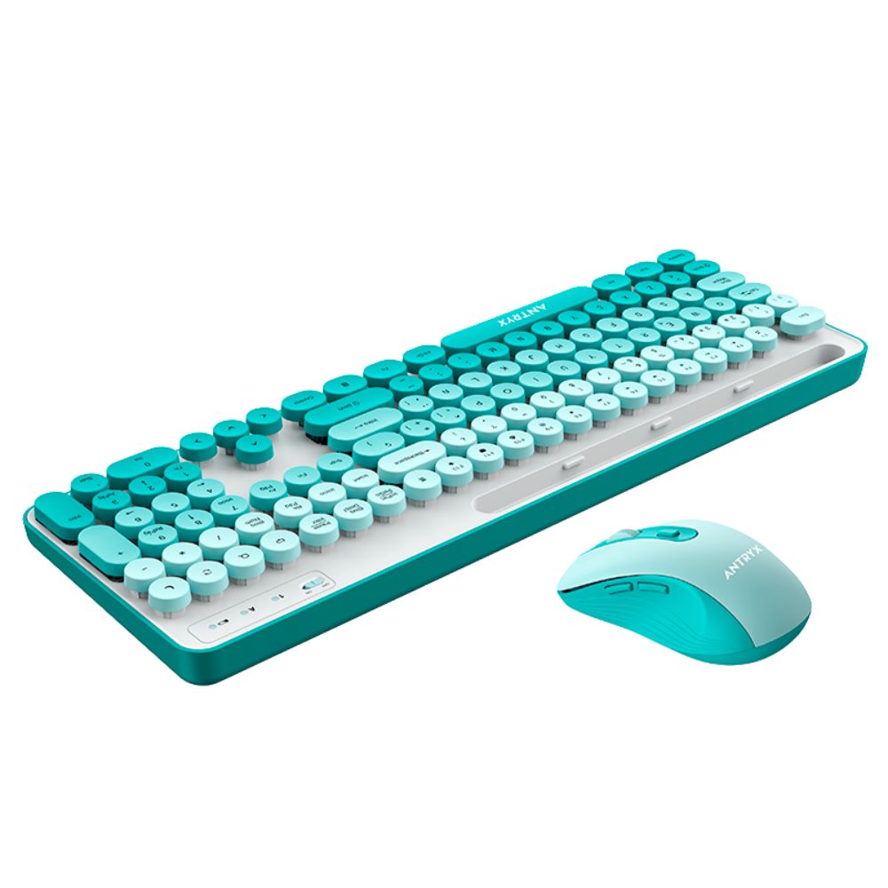Teclado y mouse inalámbricos Antryx WS-970 color verde, óptima conexión y diseño ergonómico